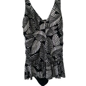 Paradise Bay Skater Style One Piece W/ Minimizer - NWT - Size 14 - Black & White